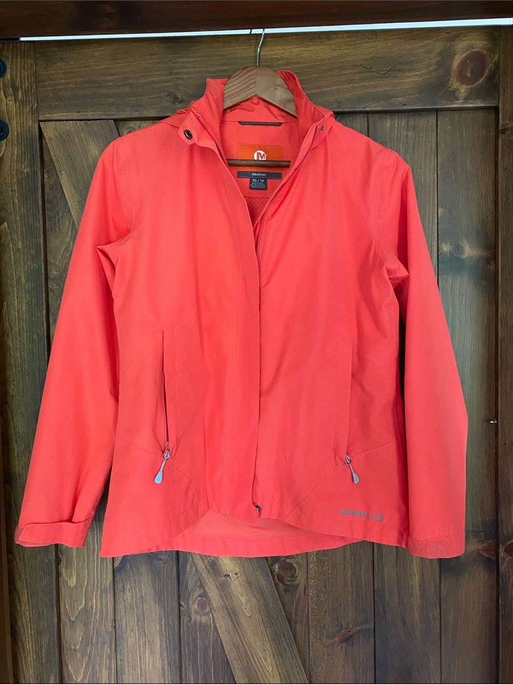 Merrell Women’s Coral-Red Lightweight Hooded Water Resistent Jacket